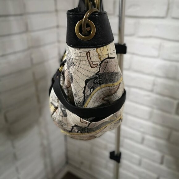 Michi "Retired" Gina Demi Shell Old World Map Lined Handbag w/ Woven Handles - Picture 4 of 12